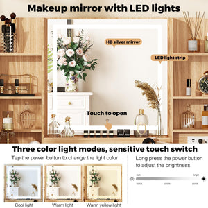 43" Makeup Vanity Desk with Mirror, Lights & Chair