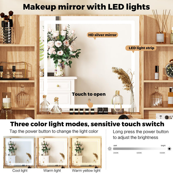 43" Makeup Vanity Desk with Mirror, Lights & Chair