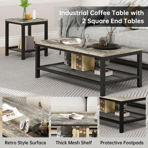 3-Piece Coffee & End Table Set – Metal Frame