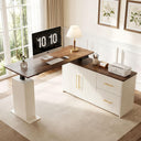 L-Shaped Electric Standing Desk with Drawers & Storage Cabinet