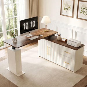 L-Shaped Electric Standing Desk with Drawers & Storage Cabinet