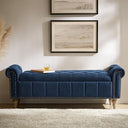 HULALA HOME Farmhouse Upholstered Storage Bench, End of Bed Bench with Vintage Button Tufted Design(Blue)