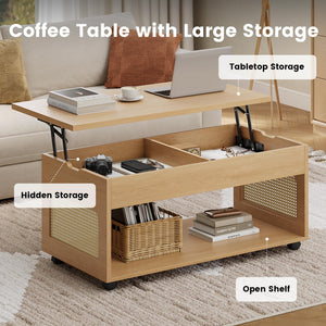Lift-Top Coffee Table with Rattan Accents & Storage