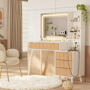 44-Inch Lighted Makeup Vanity Desk with Mirror & Power Outlet
