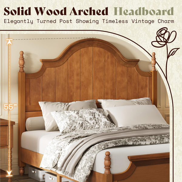 3-Piece Solid Wood California King Bedroom Set with Arched Headboard & Nightstands