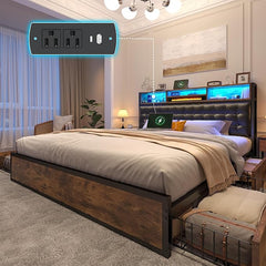 Queen Bed Frame with Storage Drawers & Charging Station