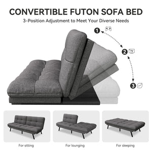 Convertible Futon Sofa Bed – Light Grey Linen
