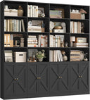6-Tier Farmhouse Bookshelf with 8 Doors, 74.1" Wide