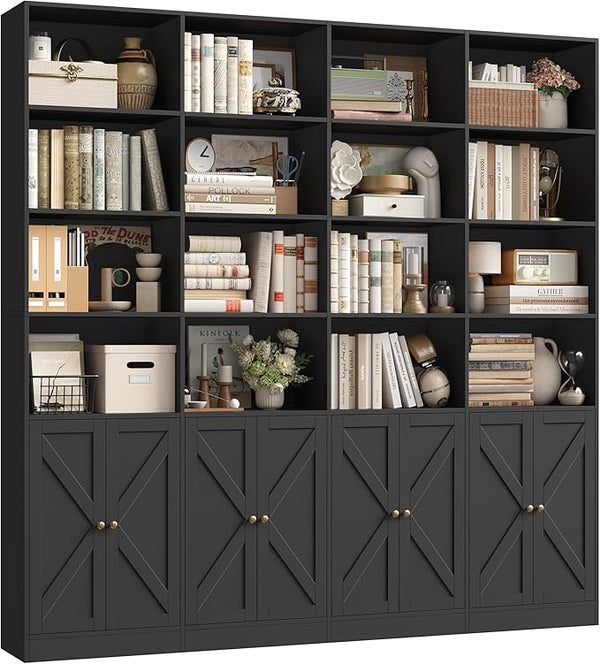 6-Tier Farmhouse Bookcase with 8 Doors