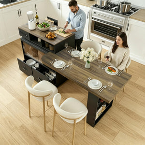 Rolling Kitchen Island with Extendable Countertop & Storage