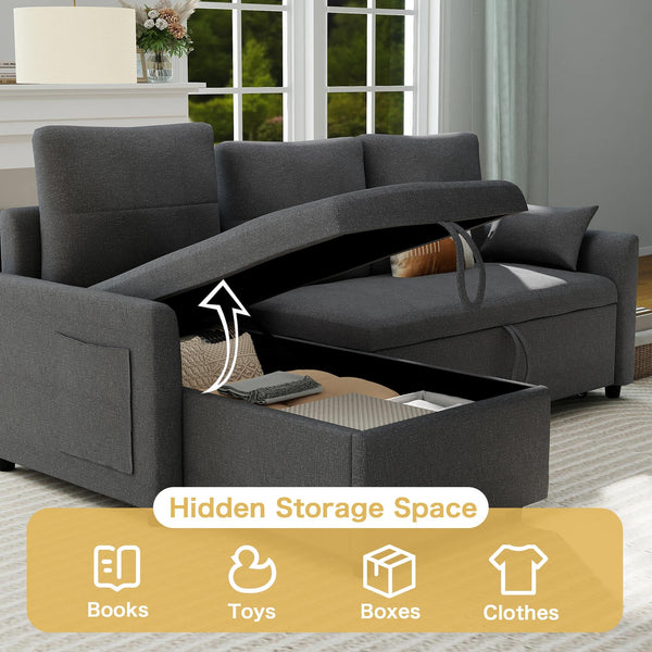 L-Shaped Sleeper Sofa with Pull-Out Bed & Storage