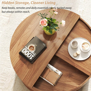 Round Coffee Table with 2-Tier Rotating Storage, 30.63"