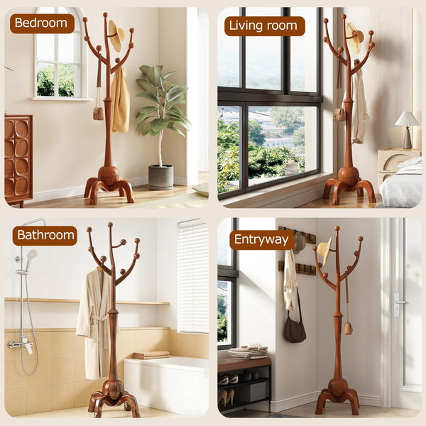 Freestanding Wood Coat Rack with 8 Hooks
