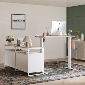 L-Shaped Electric Standing Desk with Drawers & Shelves