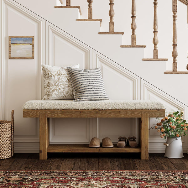 Farmhouse Storage Bench with Shelf
