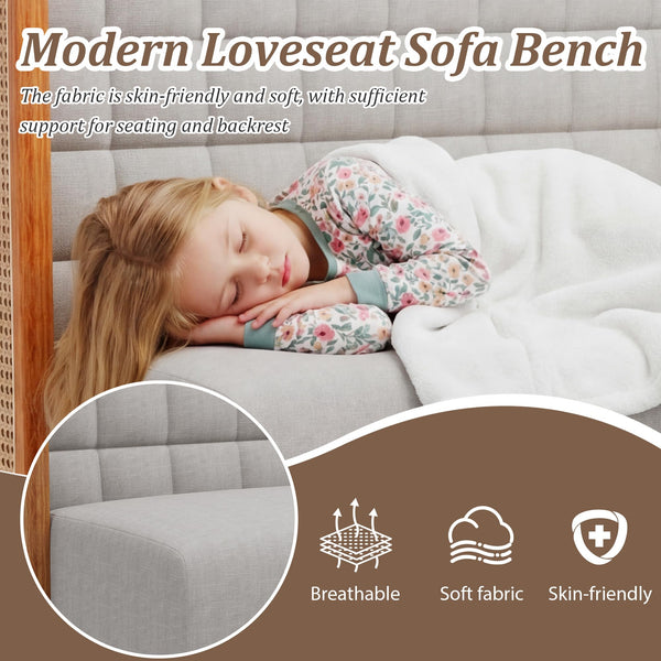 Loveseat Settee Bench with Rattan Arms