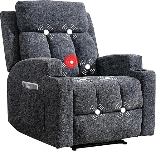 Manual Recliner Chair with Massage, Heat & Cup Holders