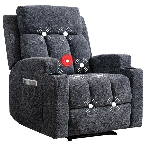 Manual Recliner Chair with Massage, Heat & Cup Holders