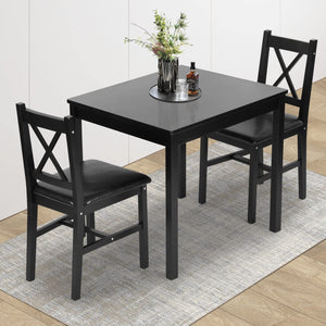 3-Piece Solid Wood Dining Table Set with Upholstered Chairs
