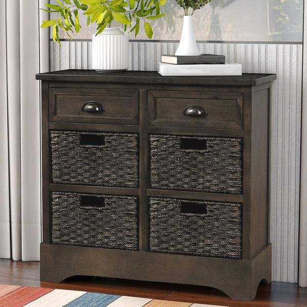 Farmhouse Storage Cabinet with 2 Drawers & 4 Baskets