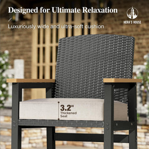 3-Piece Outdoor Patio Bar Set with Wicker Bar Stools and HDPE Bar Table