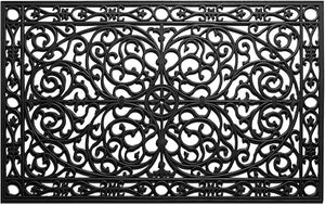 Black Rubber Scroll Doormat – All-Season Heavy Duty