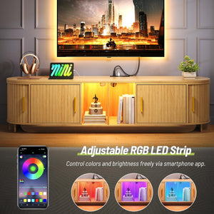 Extendable Fluted TV Stand with LED Lights & Power Outlet