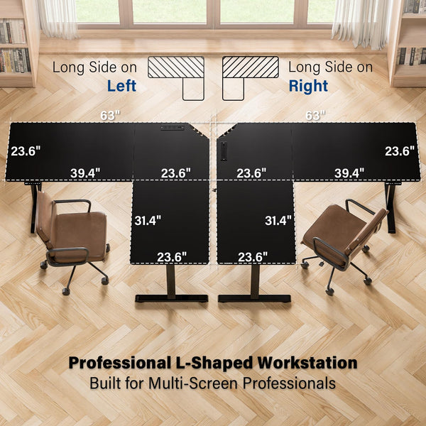 L-Shaped Electric Standing Desk — 63" x 55"