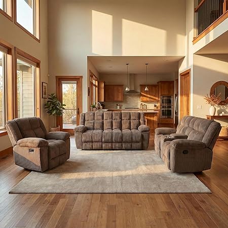 3-Piece Recliner Sofa Set with Storage & Cup Holders