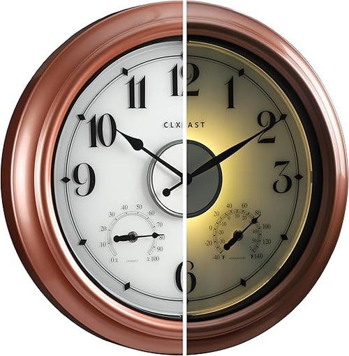18-Inch Illuminated Outdoor Wall Clock with Thermometer & Hygrometer