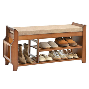 Bamboo Entryway Shoe Storage Bench with Cushion