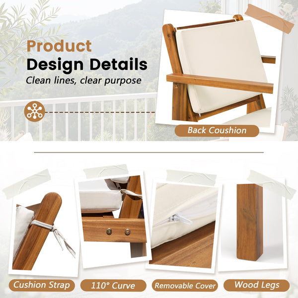 Acacia Wood Patio Furniture Set with Cushions & Coffee Table