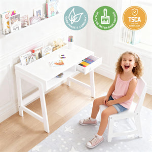 Kids Desk and Chair Set with Storage – Wooden Study Table for Children