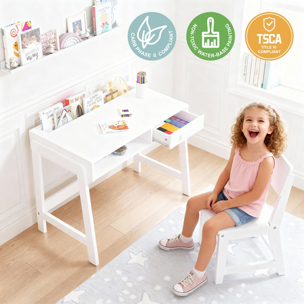 Kids Desk and Chair Set with Storage – Wooden Study Table for Children