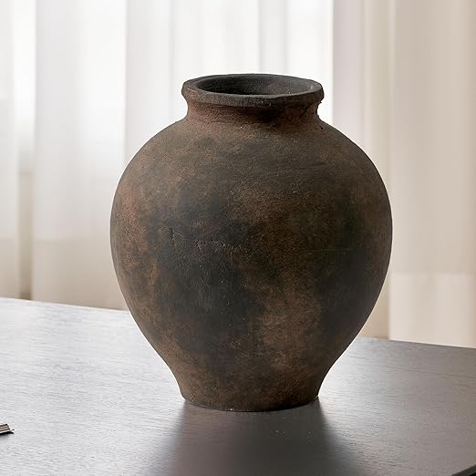 Brown Ceramic Oval Vase – Farmhouse & Zen Décor