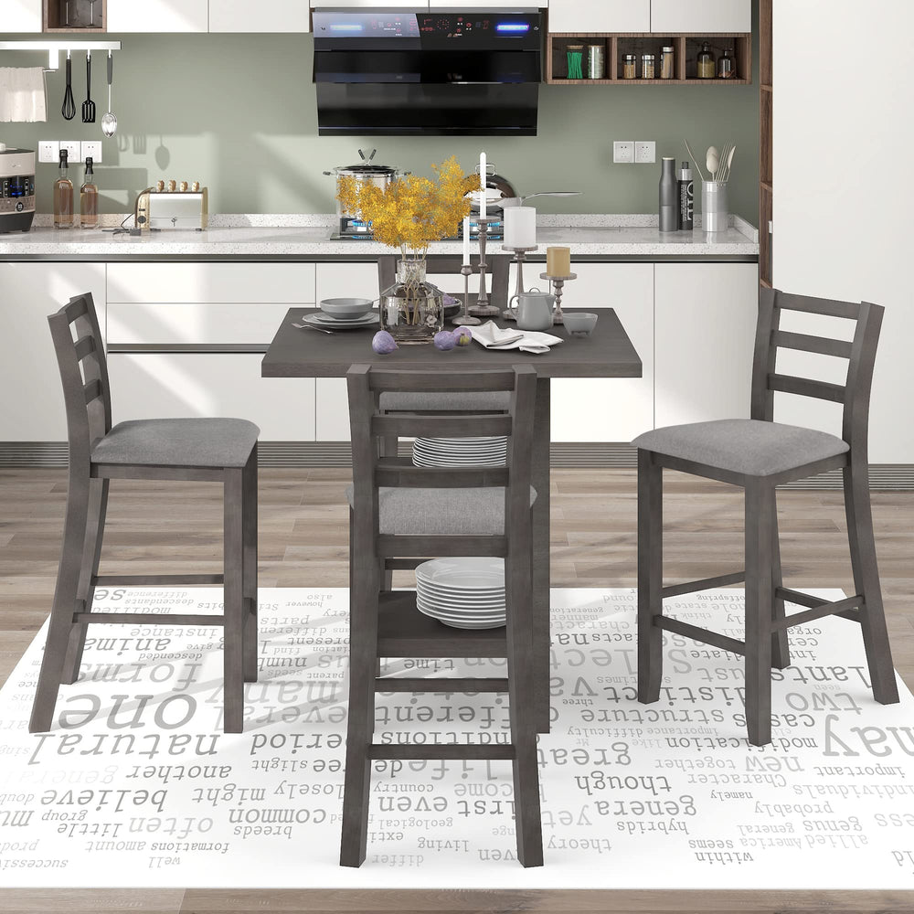 5-Piece Counter Height Dining Set with Storage Shelves and Padded Chairs