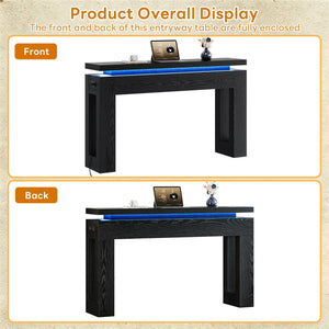 Console Table with LED Lights, Charging Station & Storage Drawers