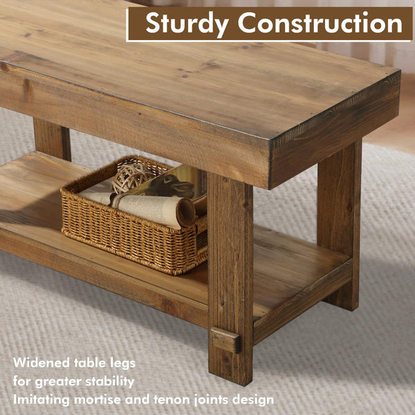 Solid Wood Entryway Bench with Storage Shelf