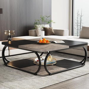 Square Two-Tier Coffee Table with Metal Frame
