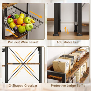 Bakers Rack with Power Outlet, Wire Basket & Coffee Bar