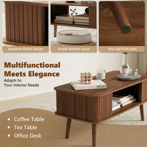 Rectangle Coffee Table with 2-Tier Storage – Walnut