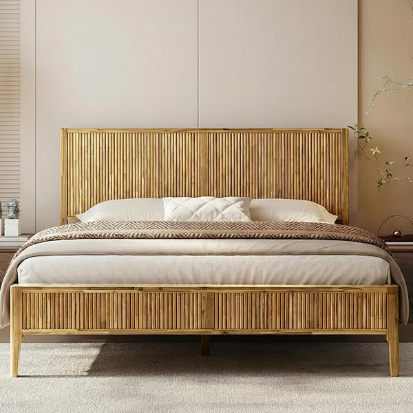 Solid Wood Platform Bed Frame with Headboard