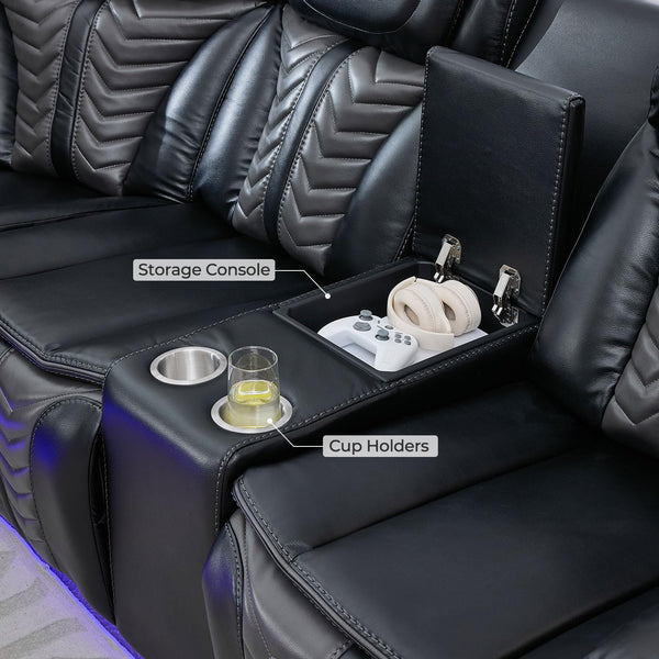 Power Recliner Sectional Sofa with LED Lights & Bass Speakers
