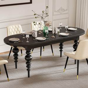 Oval Extendable Dining Table 67–79 Inch | Seats 4–8 | Black MDF