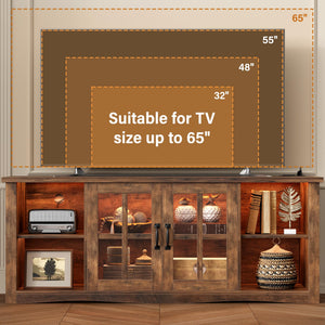 Farmhouse LED TV Stand with Power Outlet & LED Lighting