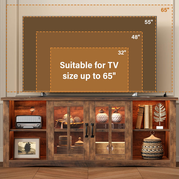 Farmhouse LED TV Stand with Power Outlet & LED Lighting