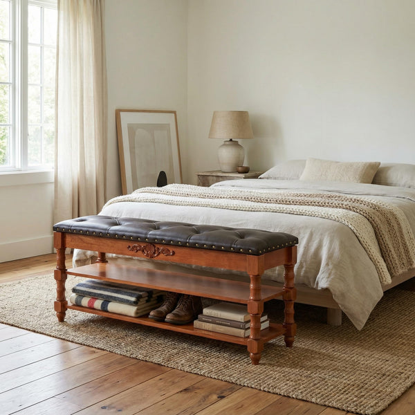 Storage Bench with Lift Top & Open Shelves