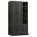 70" 5-Door Wooden Wardrobe with Shelves & Hanging Rod