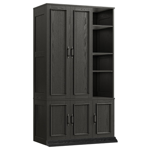 70" 5-Door Wooden Wardrobe with Shelves & Hanging Rod