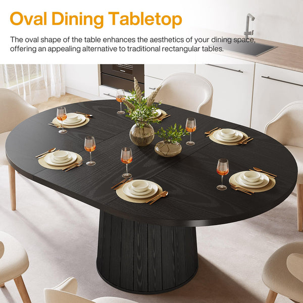 Oval Farmhouse Dining Table for 4–6, 55-Inch Pedestal Base